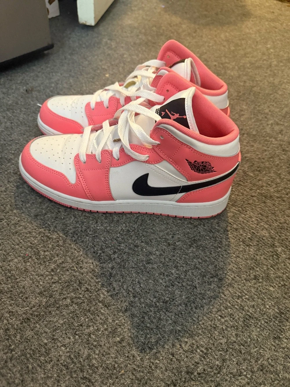 Nike Kids Pink and White Air Jordan 1 Mid Sneakers